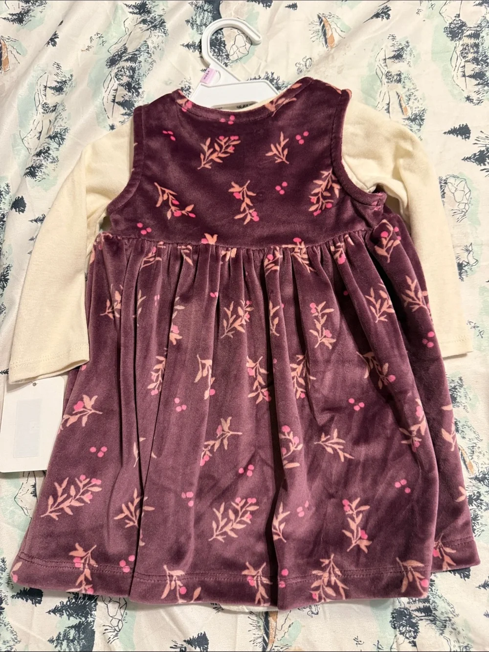 9 Month NEW Carters Velvet Floral Baby Dress Set - Burgundy & Cream